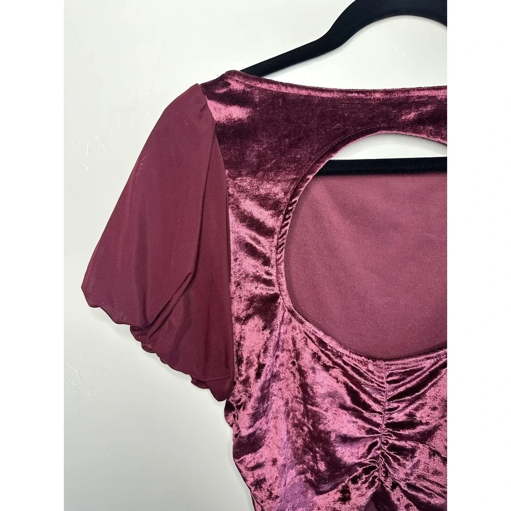 Free People Intimately Velvet Blouse Puff Sleeve Size M Romantic Coquette Whimsy